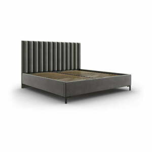 Szare tapicerowane łóżko dwuosobowe ze schowkiem i stelażem 180x200 cm Casey – Mazzini Beds obraz