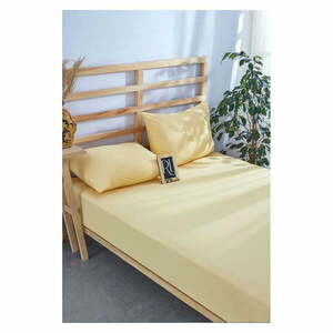 Żółty bawełniany zestaw prześcieradła z gumką i poszewki na poduszkę 180x200 cm – Mila Home obraz