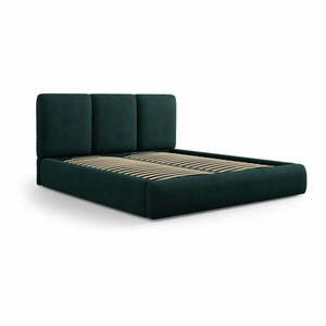 Ciemnozielone tapicerowane łóżko dwuosobowe ze schowkiem i stelażem 180x200 cm Brody – Mazzini Beds obraz