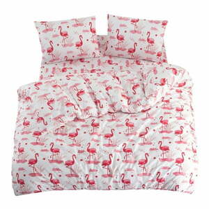 Biało-różowa pościel jednoosobowa z prześcieradłem/3-częściowa 160x220 cm Flamingo – Mila Home obraz