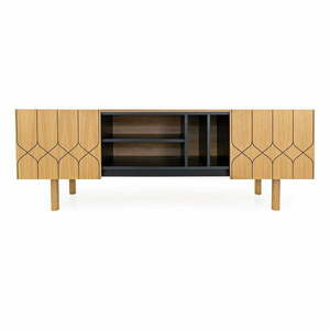Czarno-naturalna szafka pod TV w dekorze dębu 175x60 cm Porto – Woodman obraz