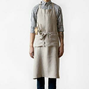 Beżowy lniany fartuch Linen Tales Chef, dł. 100 cm obraz