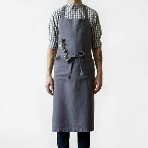 Ciemnoszary lniany fartuch Linen Tales Chef, dł. 100 cm obraz