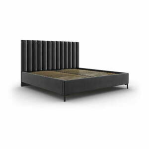 Ciemnoszare tapicerowane łóżko dwuosobowe ze schowkiem i stelażem 180x200 cm Casey – Mazzini Beds obraz