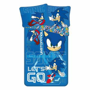 Niebieska bawełniana pościel dziecięca jednoosobowa 140x200 cm Sonic "Let´s go" – Jerry Fabrics obraz