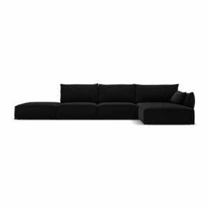 Czarny aksamitny narożnik (prawostronny/z szezlongiem) Vanda – Mazzini Sofas obraz