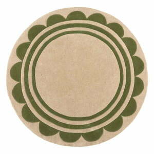 Zielono-naturalny wełniany okrągły dywan tkany ręcznie ø 120 cm Lois Scallop – Flair Rugs obraz
