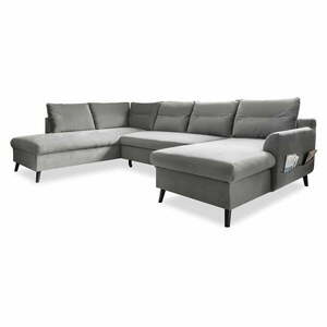 Jasnoszara aksamitna rozkładana sofa w kształcie litery "U" Miuform Stylish Stan, lewostronna obraz
