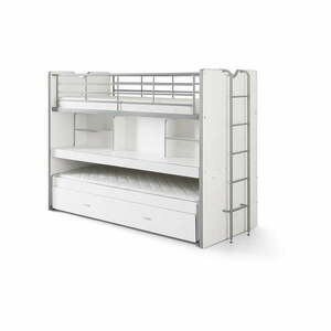 Białe piętrowe łóżko dziecięce z wysuwanym łóżkiem, schowkiem i stelażem 90x200 cm Bonny – Vipack obraz