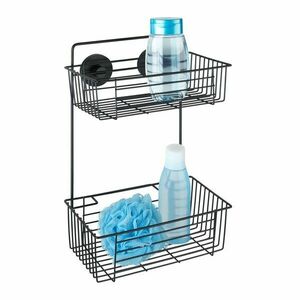 Czarna ścienna dwupoziomowa półka łazienkowa Wenko Vacuum-Loc® Pavia obraz