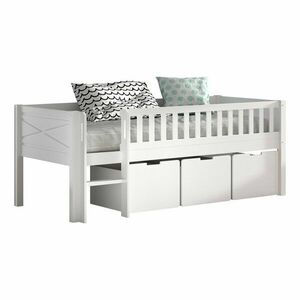 Białe podwyższone łóżko dziecięce z litego drewna sosnowego ze schowkiem 90x200 cm SCOTT – Vipack obraz