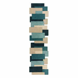 Niebieski/beżowy wełniany chodnik 60x230 cm Abstract Collage – Flair Rugs obraz