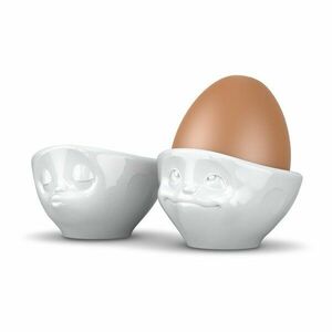 Komplet 2 białych porcelanowych zakochanych kieliszków do jajek 58products, 100 ml obraz