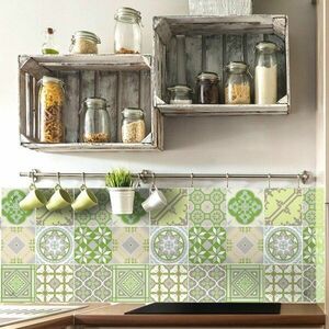 Zestaw 9 samoprzylepnych naklejek Ambiance Azulejos Shade of Green, 10x10 cm obraz