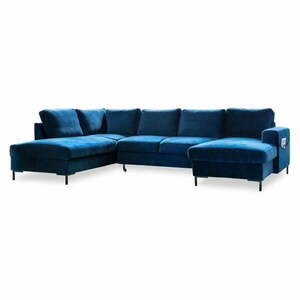 Granatowa aksamitna rozkładana sofa w kształcie litery "U" Miuform Lofty Lilly, lewostronna obraz