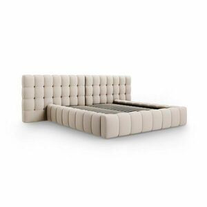 Beżowe tapicerowane łóżko dwuosobowe ze schowkiem i stelażem 160x200 cm Mamaia – Micadoni Home obraz