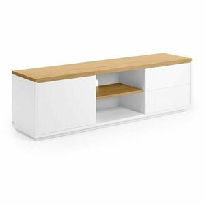 Biała szafka pod TV w dekorze dębu 150x44x36 cm Abilen – Kave Home obraz