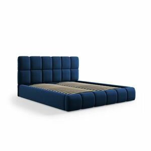 Ciemnoniebieskie aksamitne tapicerowane łóżko dwuosobowe ze schowkiem i stelażem 180x200 cm Bellis – Micadoni obraz