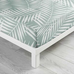 Biało-zielone bawełniane prześcieradło z gumką 90x190 cm Botania – douceur d'intérieur obraz