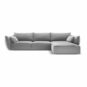 Jasnoszary aksamitny narożnik (prawostronny/z szezlongiem) Vanda – Mazzini Sofas obraz