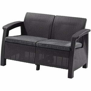 Ciemnoszara sofa ogrodowa z imitacji rattanu Corfu – Keter obraz
