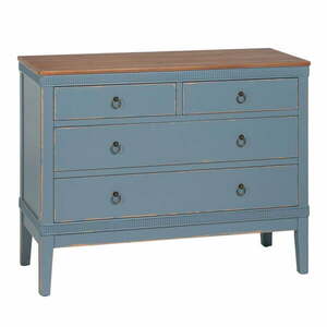 Niebieska niska komoda z litego drewna jodłowego 115x90 cm Shabby – Ixia obraz