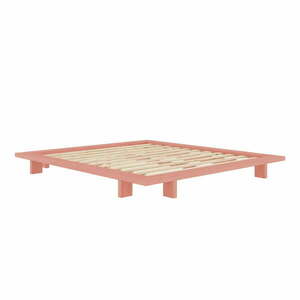 Jasnoróżowe łóżko dwuosobowe z litego drewna sosnowego ze stelażem 140x200 cm Japan – Karup Design obraz