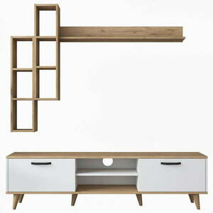 Biały zestaw pod TV w dekorze orzecha 180x48 cm Veronica – Kalune Design obraz