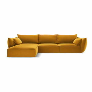 Musztardowy aksamitny narożnik (lewostronny/z szezlongiem) Vanda – Mazzini Sofas obraz