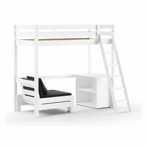 Białe podwyższone łóżko dziecięce z litego drewna sosnowego ze schowkiem 90x200 cm PINO – Vipack obraz