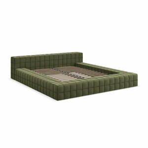 Zielone tapicerowane łóżko dwuosobowe ze stelażem 160x200 cm Akela – Makamii obraz
