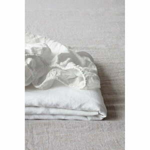 Białe lniane prześcieradło z gumką 160x200 cm White – Linen Tales obraz