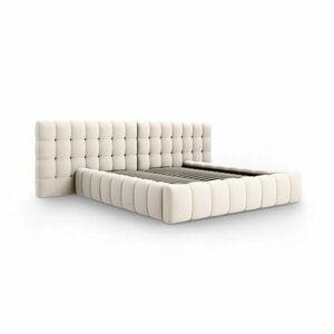 Kremowe tapicerowane łóżko dwuosobowe ze schowkiem i stelażem 180x200 cm Mamaia – Micadoni Home obraz