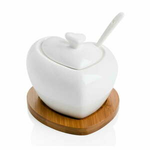 Porcelanowa cukierniczka z łyżeczką i bambusową podstawką Brandani Heart obraz