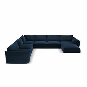 Ciemnoniebieski aksamitny narożnik (lewostronny/w kształcie litery U) Vanda – Mazzini Sofas obraz