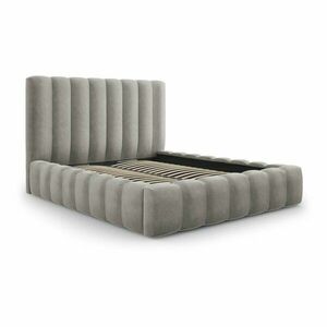 Jasnoszare tapicerowane łóżko dwuosobowe ze schowkiem i stelażem 160x200 cm Kelp – Micadoni Home obraz