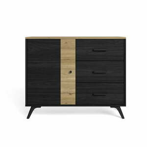 Czarno-naturalna niska komoda w dekorze dębu 92x81 cm Texas – Marckeric obraz