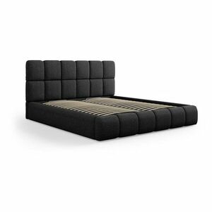 Czarne tapicerowane łóżko dwuosobowe ze schowkiem i stelażem 200x200 cm Bellis – Micadoni Home obraz