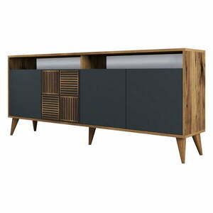Antracytowa niska komoda w dekorze orzecha 180x79 cm Milan – Kalune Design obraz