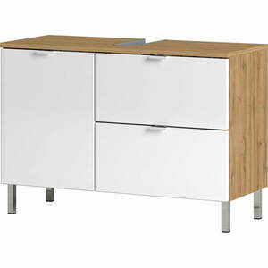 Biała szafka pod umywalkę z dekorem dębu Germania Mauresa, szer. 80 cm obraz