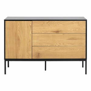 Czarno-naturalna niska komoda w dekorze dębu 120x82 cm Seaford – Actona obraz