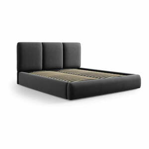 Ciemnoszare aksamitne tapicerowane łóżko dwuosobowe ze schowkiem i stelażem 160x200 cm Brody – Mazzini Beds obraz