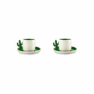 Biało-zielone ceramiczne filiżanki zestaw 2 szt. 0.18 l – Hermia obraz