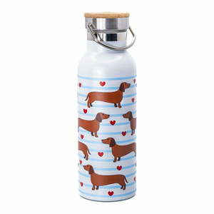 Jasnoniebiesko-brązowa podróżna butelka ze stali nierdzewnej 425 ml Sausage Dog – Sass & Belle obraz