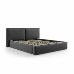 Ciemnoszare aksamitne tapicerowane łóżko dwuosobowe ze schowkiem i stelażem 180x200 cm Arendal – Cosmopolitan Design obraz