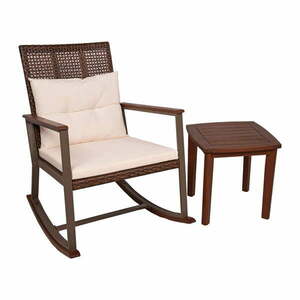 Ciemnobrązowy drewniany fotel bujany ze stolikiem Sinaloa – Garden Pleasure obraz