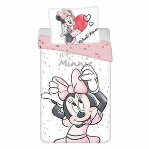 Biało-różowa bawełniana pościel dziecięca jednoosobowa 140x200 cm Minnie "White" – Jerry Fabrics obraz