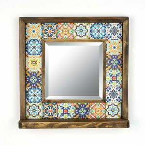 Lustro z półką z kamienną ramą ścienne 32.5x33 cm – Wallity obraz