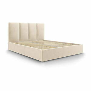 Beżowe tapicerowane łóżko dwuosobowe ze schowkiem ze stelażem 160x200 cm Juniper – Mazzini Beds obraz