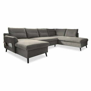 Ciemnoszara aksamitna rozkładana sofa w kształcie litery "U" Miuform Stylish Stan, prawostronna obraz